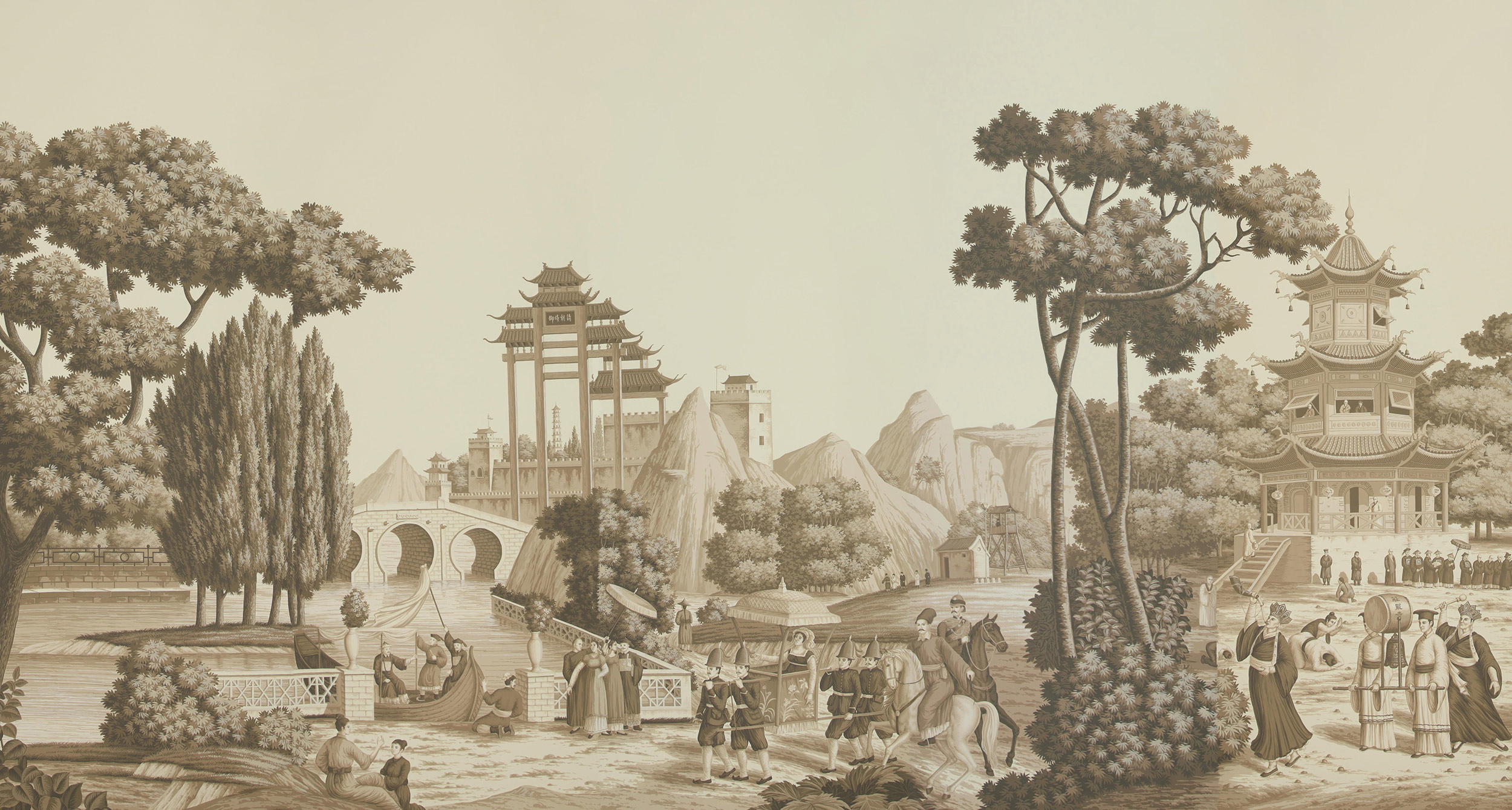 Обои ручная роспись Procession Chinoise Sepia on scenic paper Обои ручная роспись Procession Chinoise Sepia on scenic paper - постер Loft-Concept в Челябинске