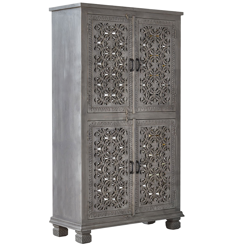 Шкаф Indian Antique White Furniture Cupboard Advik серый Серый Шкаф Indian Antique White Furniture Cupboard Advik серый Серый в Челябинске | Loft Concept