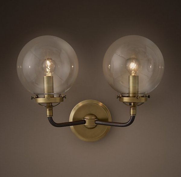 Бра Bistro Globe Clear Glass Double Sconce Brass Бра Bistro Globe Clear Glass Double Sconce Brass в Челябинске | Loft Concept