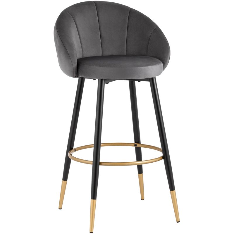 Барный Стул Alberto Chair Серый Велюр Серый Черный Золотой Барный Стул Alberto Chair Серый Велюр Серый Черный Золотой в Челябинске | Loft Concept