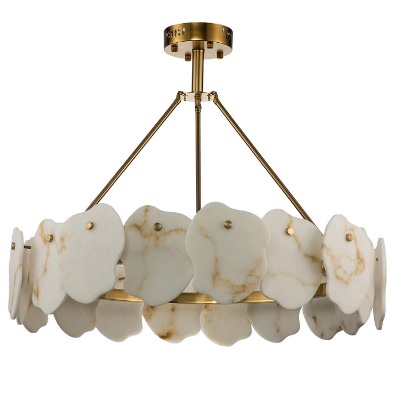 Люстра Мрамор Lucretia Marble Round Chandelier 80 см Латунь Белый Мрамор Bianco в Челябинске | Loft Concept 