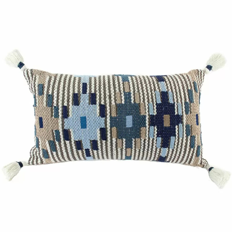 Подушка Blue Ikat с кисточками Синий Голубой Бежевый Подушка Blue Ikat с кисточками Синий Голубой Бежевый в Челябинске | Loft Concept