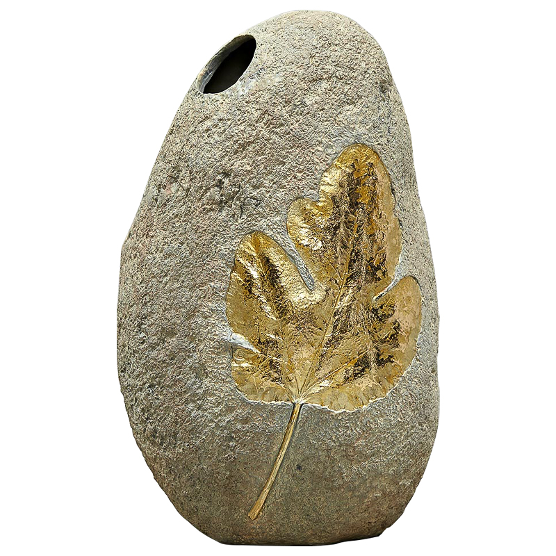 Ваза Golden Stone Leaf Vase имитация камня Бежево-серый Золотой Ваза Golden Stone Leaf Vase имитация камня Бежево-серый Золотой в Челябинске | Loft Concept