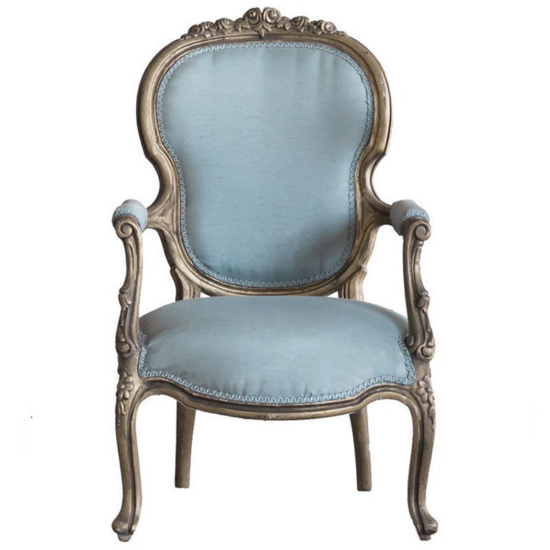 Кресло Arm Carved Chair blue linen Голубой пастельный Темный дуб Кресло Arm Carved Chair blue linen Голубой пастельный Темный дуб в Челябинске | Loft Concept