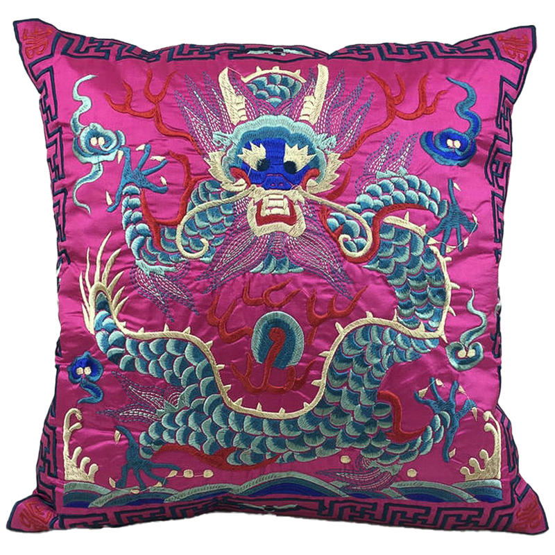 Декоративная подушка с вышивкой Chinese Dragon Pink Розовый Мульти Декоративная подушка с вышивкой Chinese Dragon Pink Розовый Мульти в Челябинске | Loft Concept