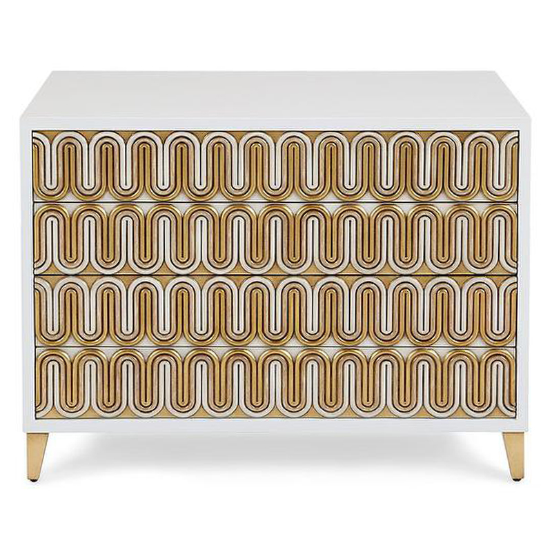 Комод Park Avenue Brass Wave Pattern Chest of Drawers Белый Золотой Комод Park Avenue Brass Wave Pattern Chest of Drawers Белый Золотой в Челябинске | Loft Concept