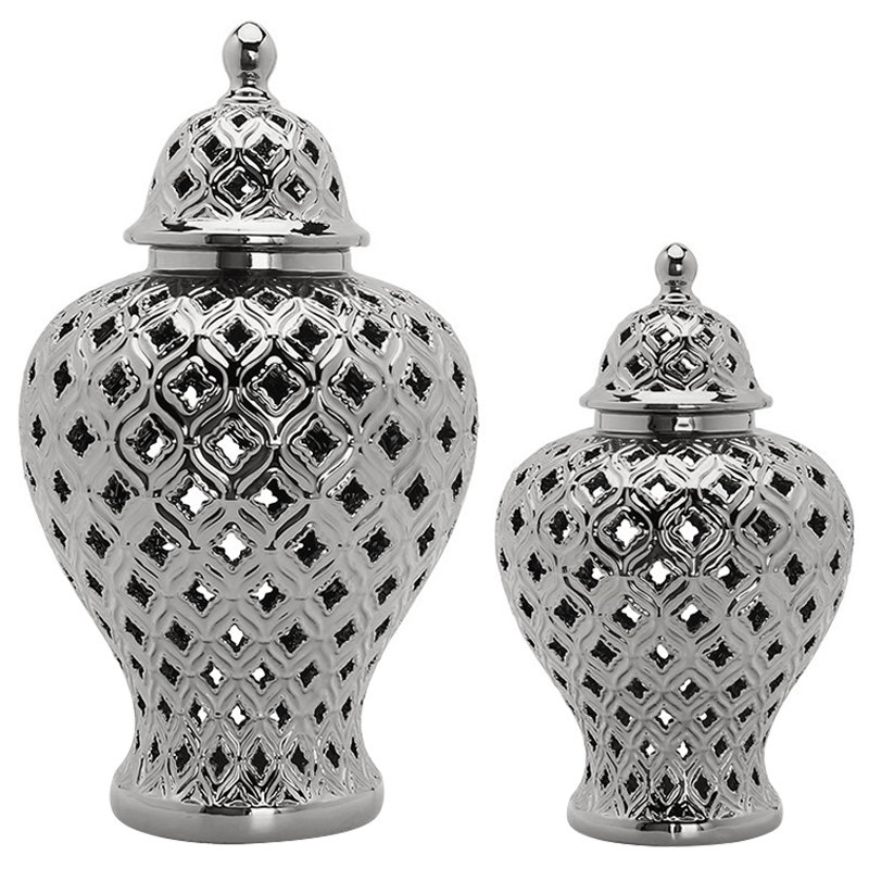 Ваза с крышкой Ceramic Silver Carving Vase Серебряный Ваза с крышкой Ceramic Silver Carving Vase Серебряный в Челябинске | Loft Concept