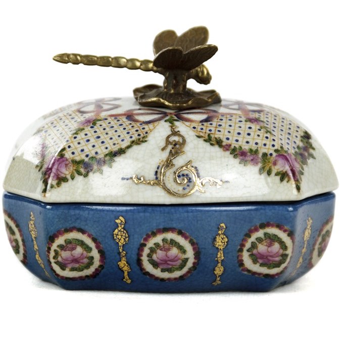 Шкатулка Box Floral Ornament Белый Бронза Синий Шкатулка Box Floral Ornament Белый Бронза Синий в Челябинске | Loft Concept