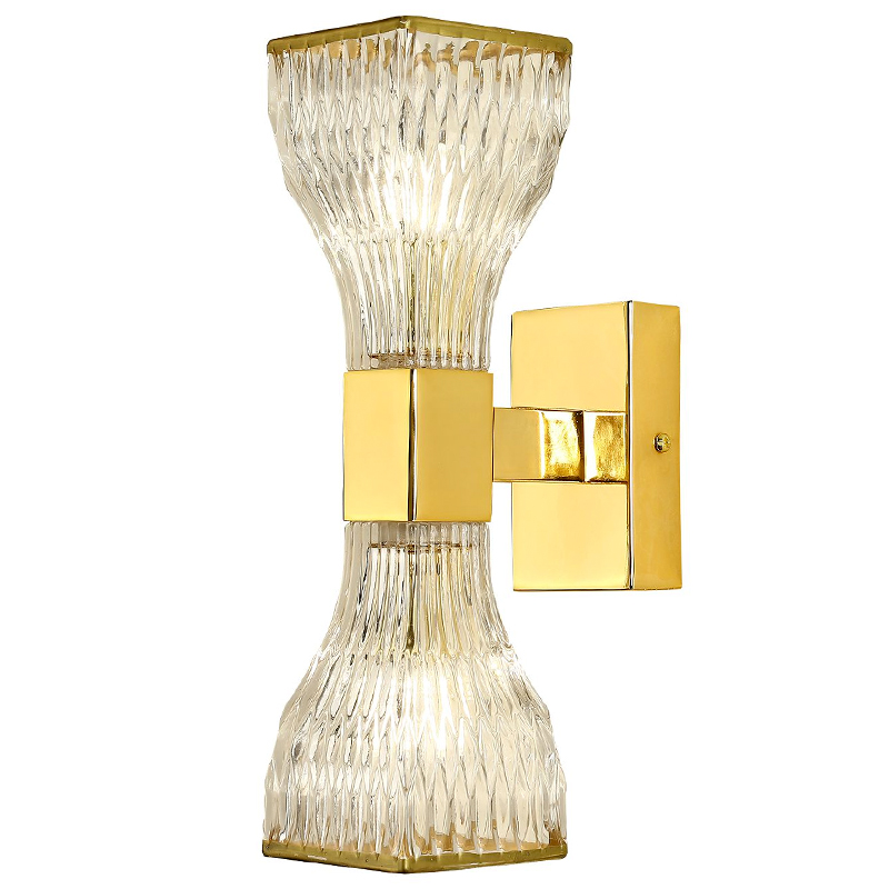 Бра с двумя плафонами из рельефного стекла GLASS HORN Gold Прозрачный Золотой Бра с двумя плафонами из рельефного стекла GLASS HORN Gold Прозрачный Золотой в Челябинске | Loft Concept