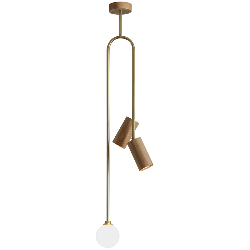 Потолочный светильник Ando Wooden Metal Brass Light 3 плафона Древесина Коричневый Латунь в Челябинске | Loft Concept 