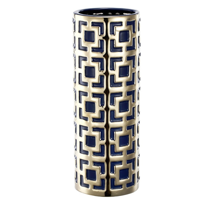 Ваза с геометрическим узором Marion Vase Золотой Синий Ваза с геометрическим узором Marion Vase Золотой Синий в Челябинске | Loft Concept