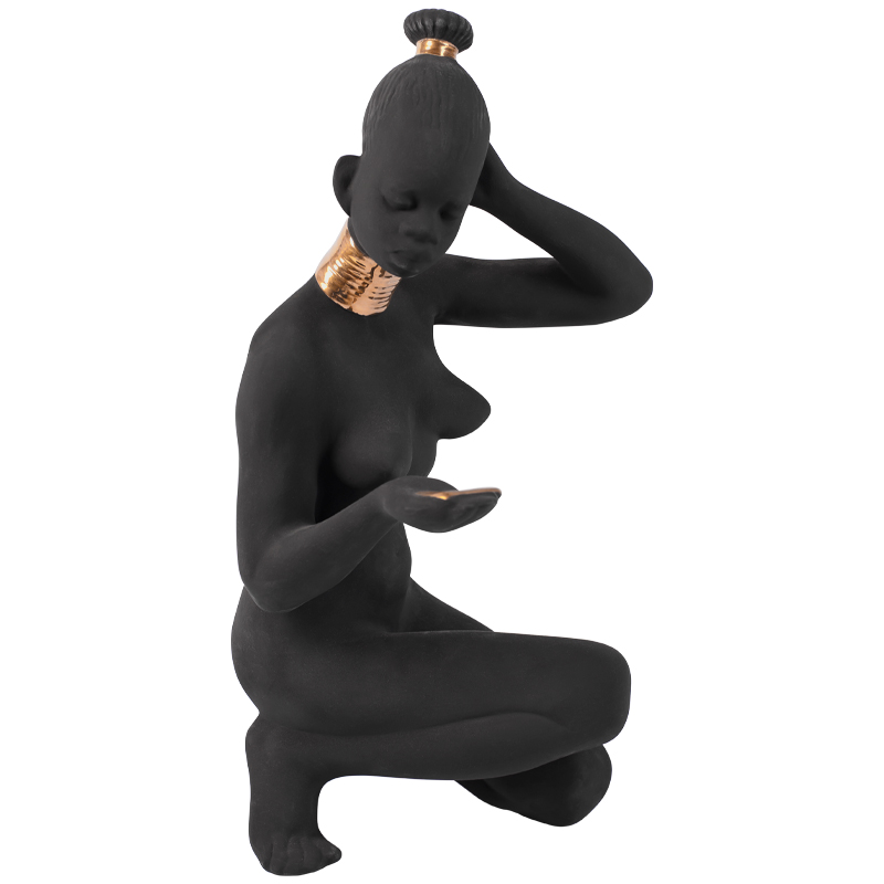 Статуэтка African Woman Sitting Statuette Черный Золотой Статуэтка African Woman Sitting Statuette Черный Золотой в Челябинске | Loft Concept