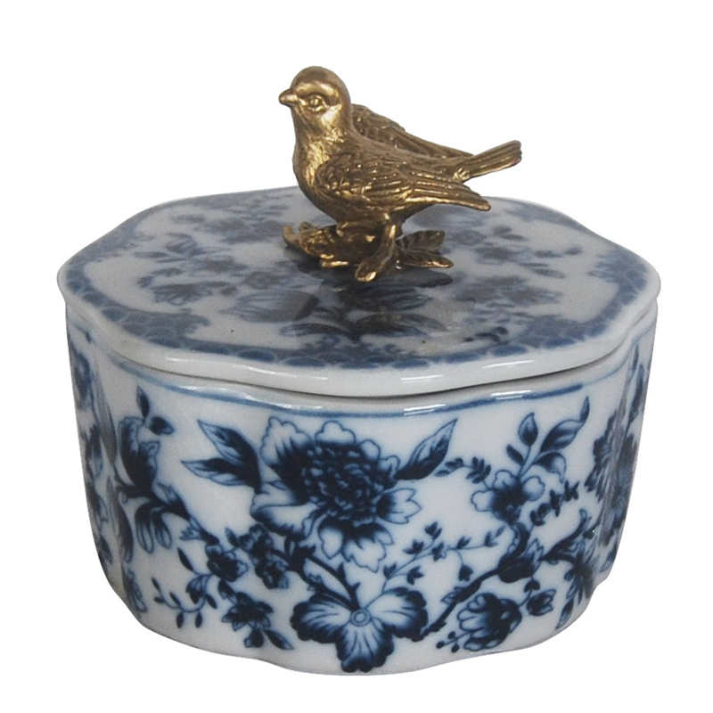 Шкатулка Blue and Bronze Bird Бронза Синий Белый Шкатулка Blue and Bronze Bird Бронза Синий Белый в Челябинске | Loft Concept