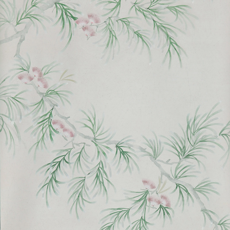 Обои ручная роспись Silk Tree Colourway SC-92 on Crackled Silver on Shell Pink metallic silk Обои ручная роспись Silk Tree Colourway SC-92 on Crackled Silver on Shell Pink metallic silk в Челябинске | Loft Concept