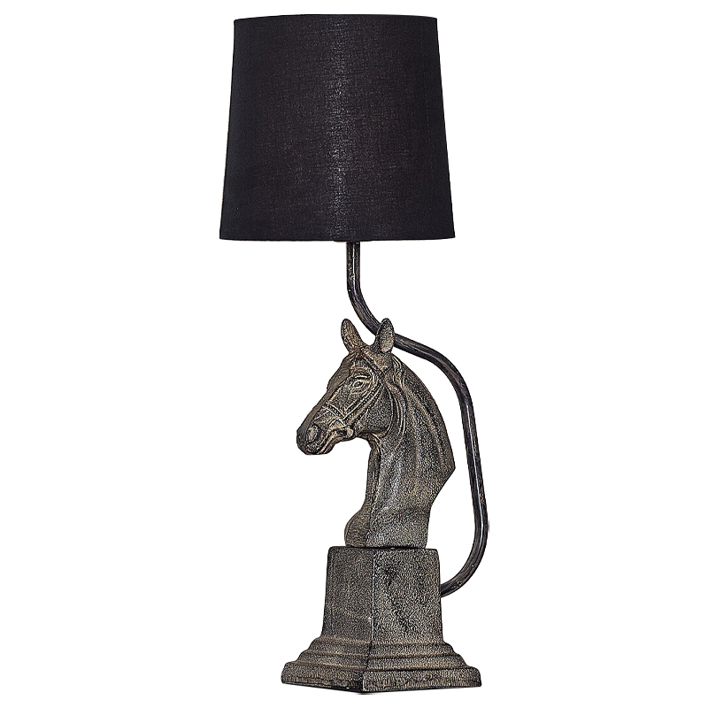 Настольная лампа с абажуром Lampshade Horse Sculpture Черный Металлик винтаж Настольная лампа с абажуром Lampshade Horse Sculpture Черный Металлик винтаж в Челябинске | Loft Concept