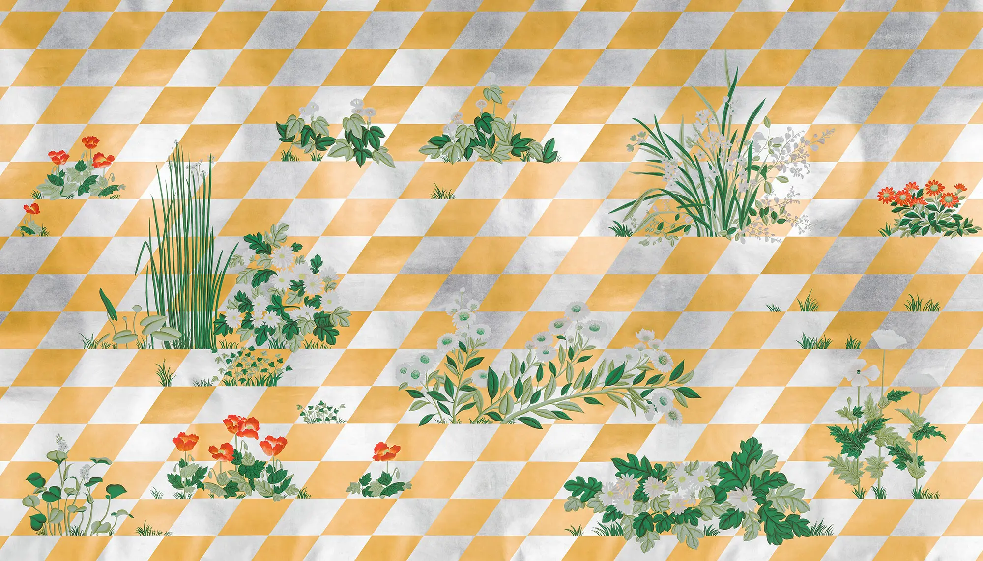 Обои ручная роспись Tiled Meadow Original colourway on Egyptian Gold gilded paper Обои ручная роспись Tiled Meadow Original colourway on Egyptian Gold gilded paper - постер Loft-Concept в Челябинске