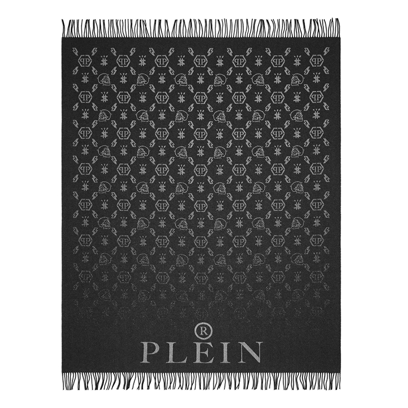 Плед Philipp Plein Plaid Cashmere Monogram Черный Серый в Челябинске | Loft Concept 