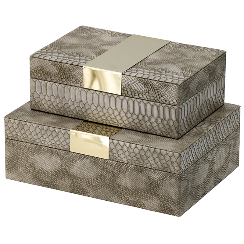 Комплект шкатулок Imitation Snakeskin Boxes Бежево-серый Глянцевое золото Комплект шкатулок Imitation Snakeskin Boxes Бежево-серый Глянцевое золото в Челябинске | Loft Concept