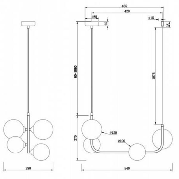 Люстра Marcan 4 Ball Chandelier Black Line в Челябинске