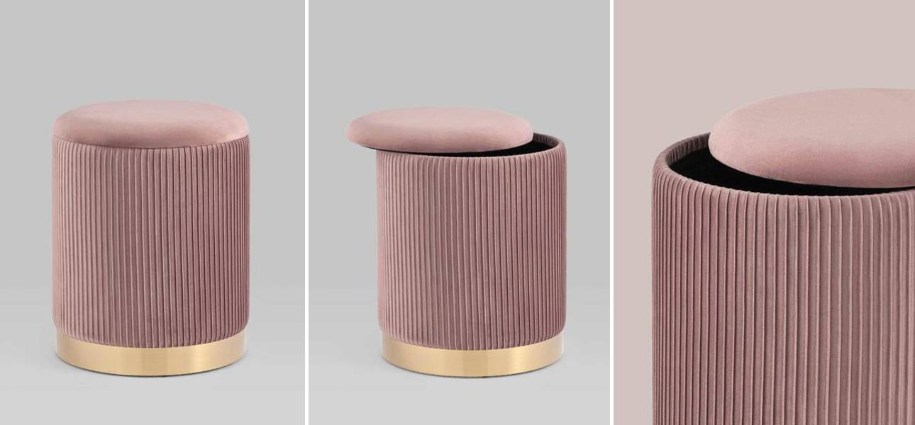 Пуф с ящиком Beatrice розовый Glossy Velor - фото