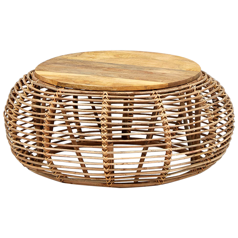 Плетеный кофейный стол с деревянной столешницей Wicker Wood Coffee Table Древесина Плетеный кофейный стол с деревянной столешницей Wicker Wood Coffee Table Древесина в Челябинске | Loft Concept