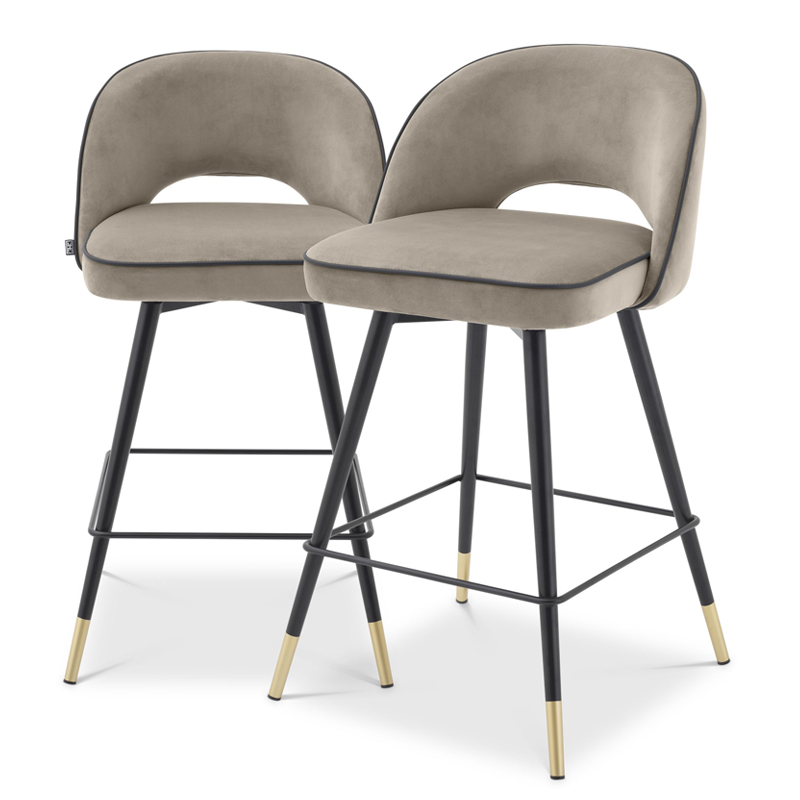 Комплект полубарных стульев Eichholtz Counter Stool Cliff set of 2 greige Бежево-серый Черный Латунь в Челябинске | Loft Concept 
