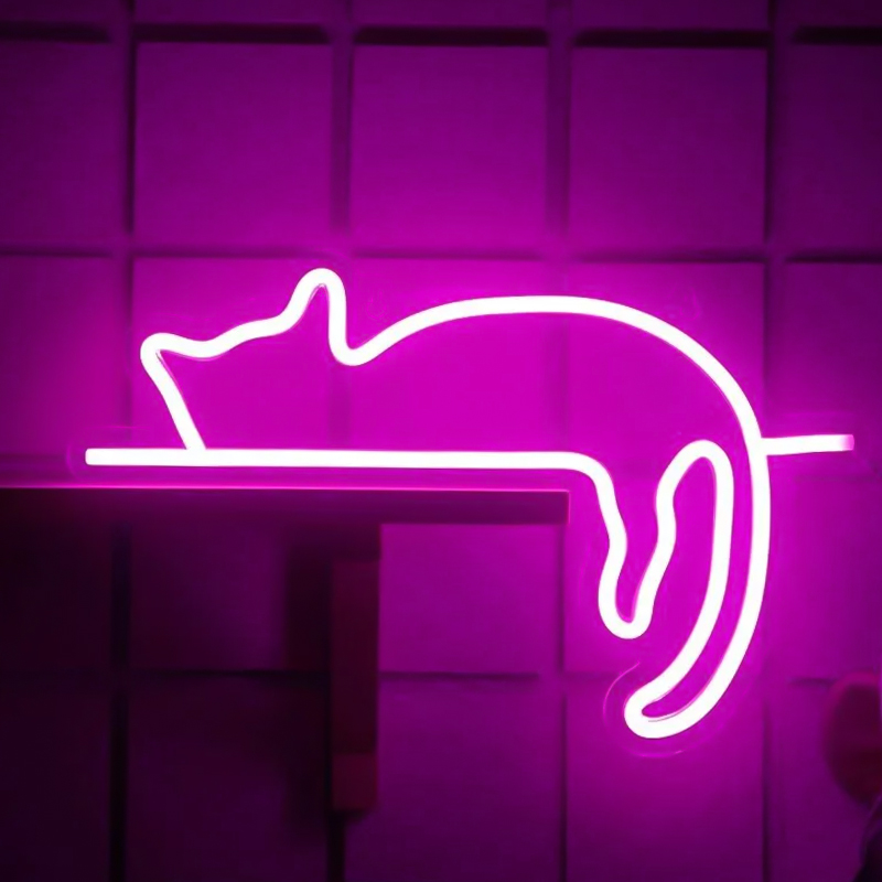 Неоновая настенная лампа Sleeping Kitten Neon Wall Lamp Розовый Неоновая настенная лампа Sleeping Kitten Neon Wall Lamp Розовый в Челябинске | Loft Concept