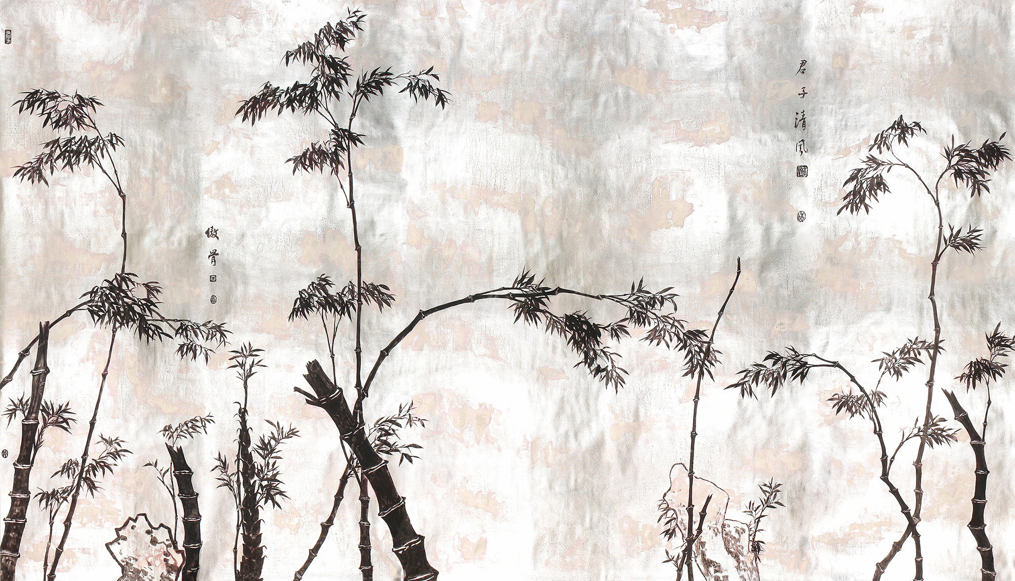 Обои ручная роспись Bamboo Quicksilver on Tarnished Silver gilded paper Обои ручная роспись Bamboo Quicksilver on Tarnished Silver gilded paper - постер Loft-Concept в Челябинске