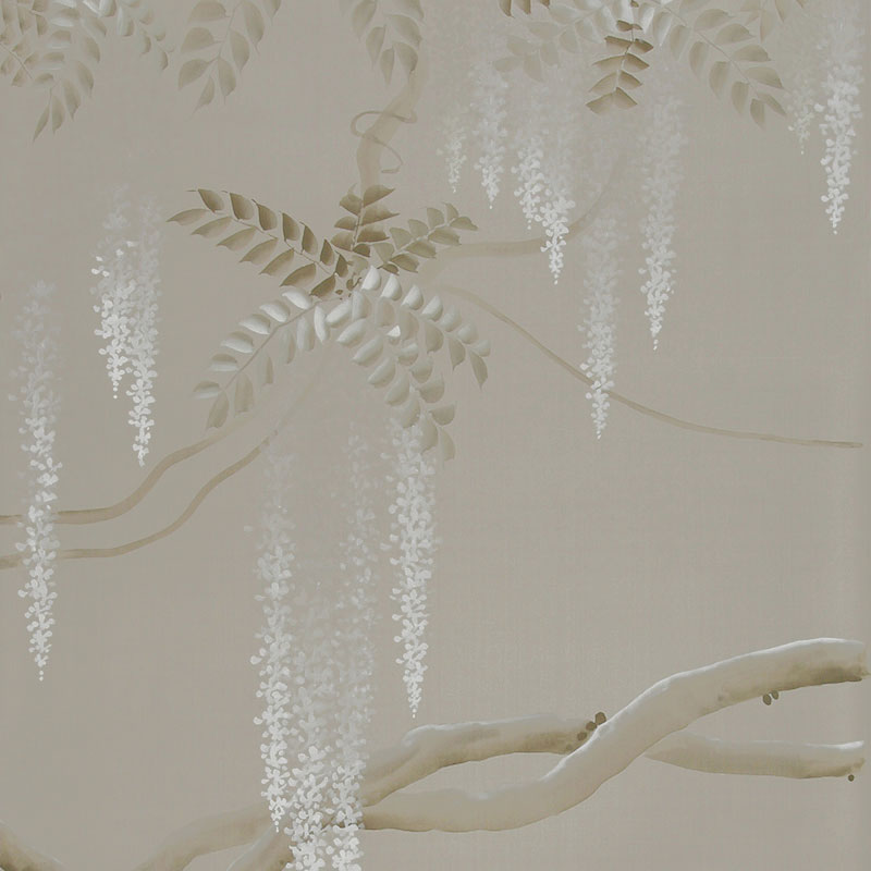 Обои ручная роспись Wisteria Limewash on Lead Grey dyed silk  в Челябинске | Loft Concept 