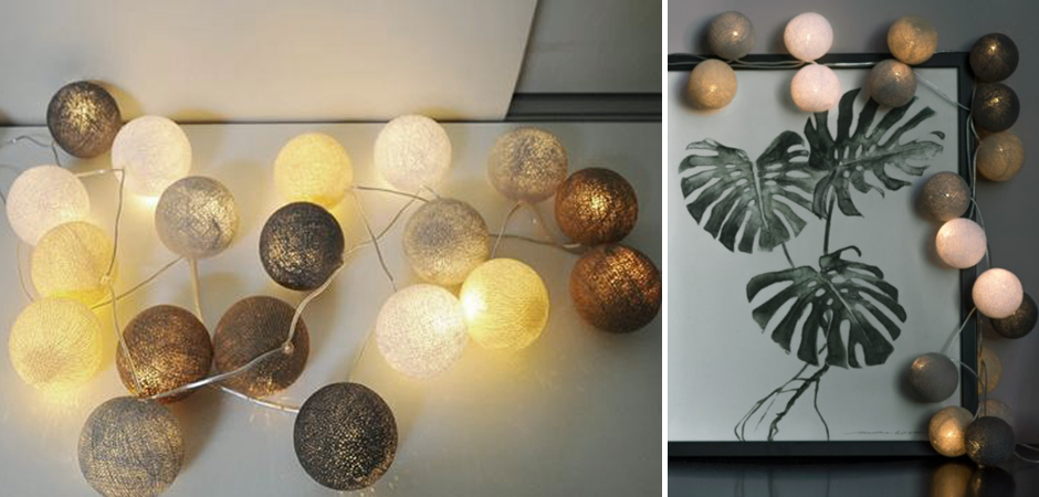 Гирлянда хлопковые фонарики Сotton Ball Sand-Grey - Loft-Concept в Челябинске