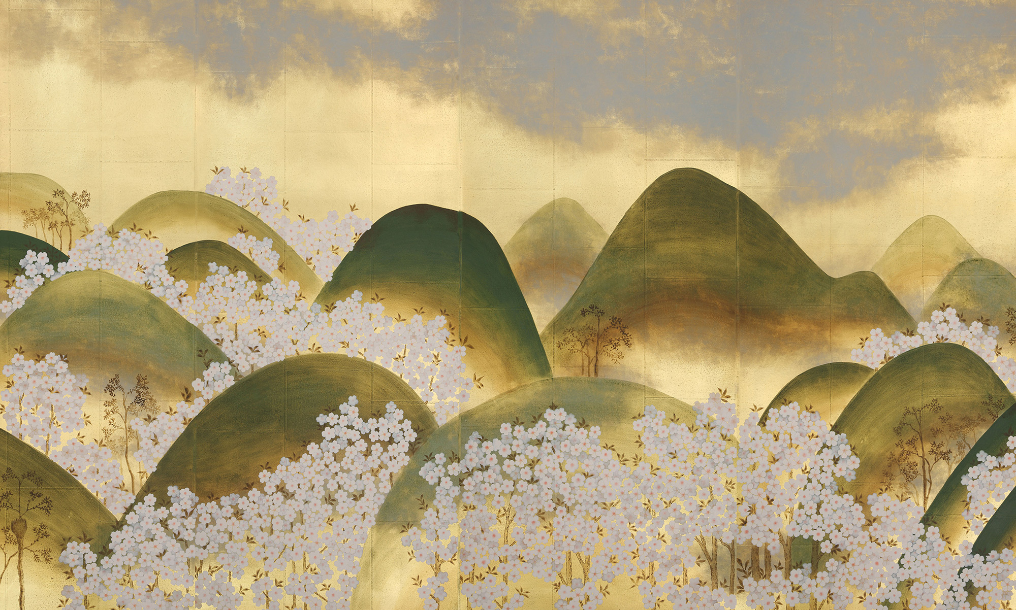Обои ручная роспись Kiso Mountains Special Colourway on Deep Rich Gold gilded tea paper Обои ручная роспись Kiso Mountains Special Colourway on Deep Rich Gold gilded tea paper - постер Loft-Concept в Челябинске
