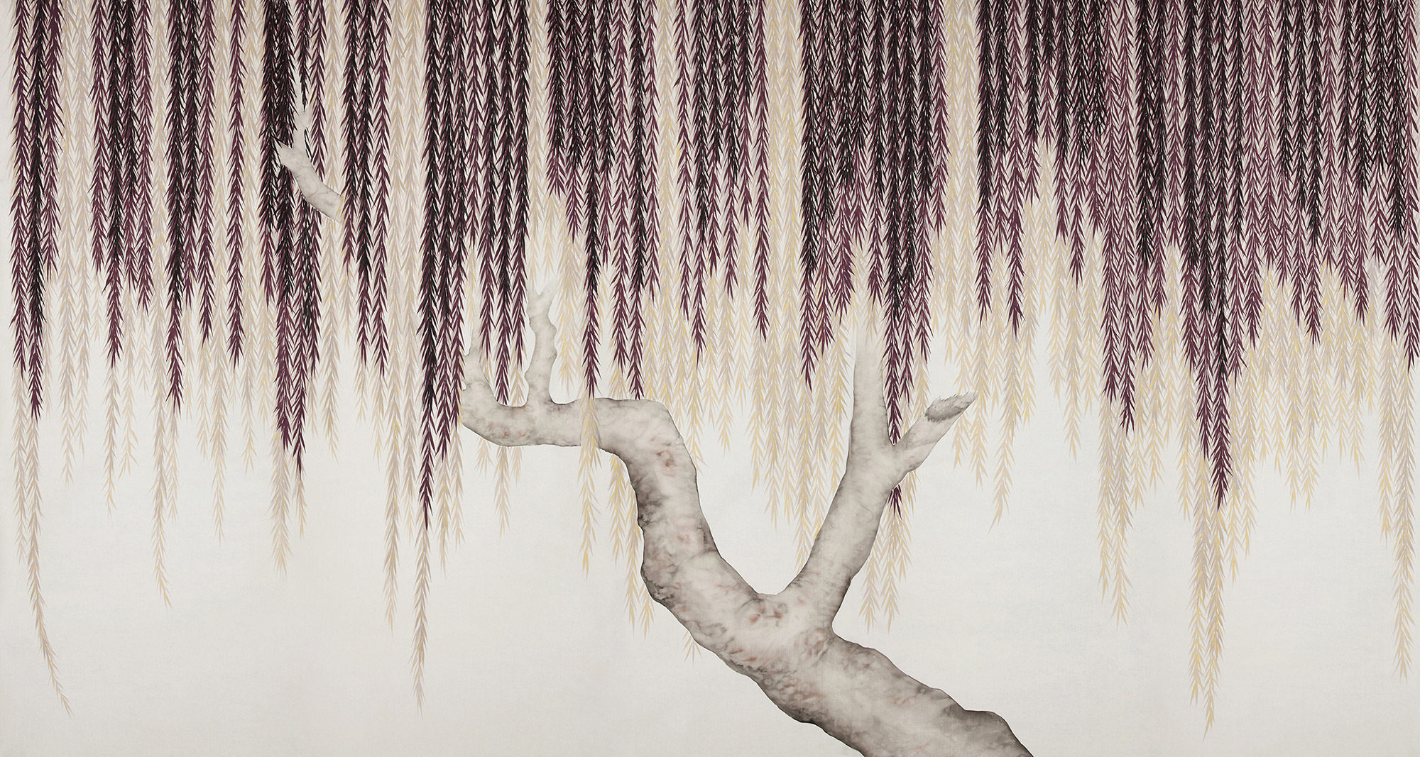 Обои ручная роспись Willow Boysenberry on Bleached White dyed silk Обои ручная роспись Willow Boysenberry on Bleached White dyed silk - постер Loft-Concept в Челябинске