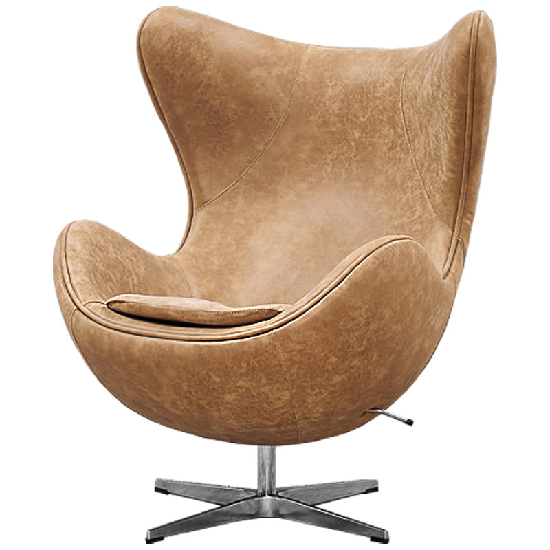 Кресло яйцо Egg Chair коричневая винтажная кожа Карамель Нержавеющая сталь в Челябинске | Loft Concept 