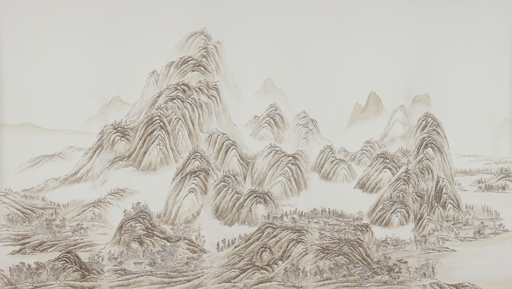 Обои ручная роспись A Thousand Li of Rivers and Mountains Special Colourway on Bleached White dyed silk 2 Обои ручная роспись A Thousand Li of Rivers and Mountains Special Colourway on Bleached White dyed silk 2 - постер Loft-Concept в Челябинске