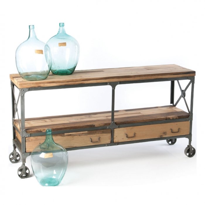 Консоль Industrial Metal Rust Rolling Reclaimed Wood Sideboard Консоль Industrial Metal Rust Rolling Reclaimed Wood Sideboard в Челябинске | Loft Concept