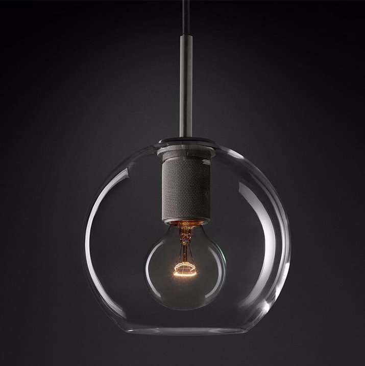 Подвесной светильник RH Utilitaire Globe Pendant Black Темная бронза Прозрачное Стекло в Челябинске | Loft Concept 