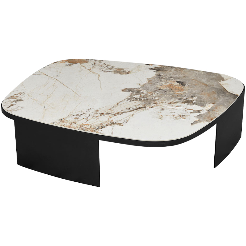 Кофейный стол с каменной столешницей Keir Coffee Table Черный Бежевый Бежево-серый Кофейный стол с каменной столешницей Keir Coffee Table Черный Бежевый Бежево-серый в Челябинске | Loft Concept