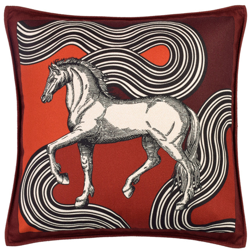 Декоративная подушка Hermes Horse 37 Бургундский красный Красный Черно-белый Декоративная подушка Hermes Horse 37 Бургундский красный Красный Черно-белый в Челябинске | Loft Concept