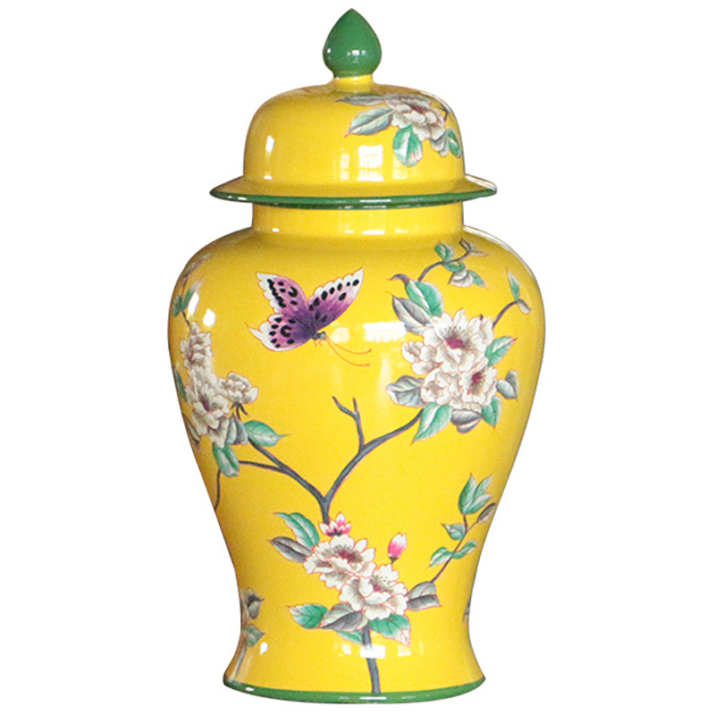 Ваза с крышкой Porcelain Yellow Garden Vase Желтый Зеленый Ваза с крышкой Porcelain Yellow Garden Vase Желтый Зеленый в Челябинске | Loft Concept