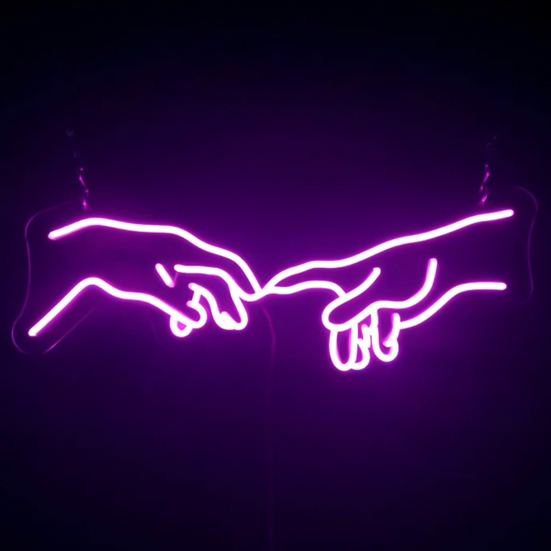 Неоновая настенная лампа Creation of Adam Hands Neon Wall Lamp Фиолетовый в Челябинске | Loft Concept 