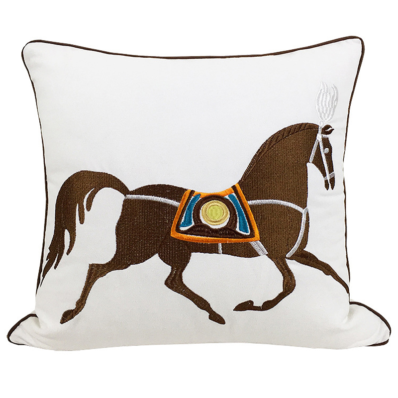 Декоративная подушка Hermes Horse Pillow Белый Коричневый Мульти в Челябинске | Loft Concept 