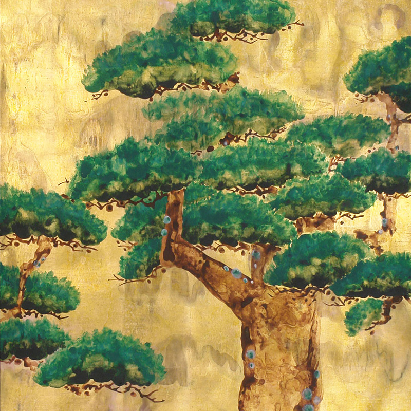 Обои ручная роспись Pine Trees Original colourway on Old Gold gilded paper with pearlescent antiquing Обои ручная роспись Pine Trees Original colourway on Old Gold gilded paper with pearlescent antiquing в Челябинске | Loft Concept