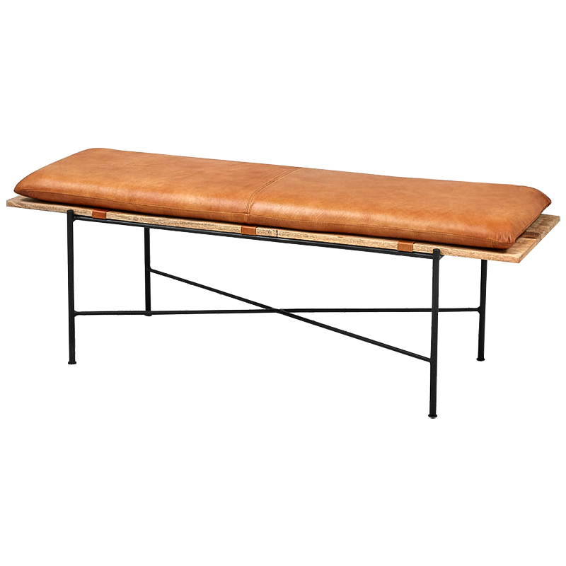 Банкетка Leather Metal Wood Bench Карамель Древесина Черный Банкетка Leather Metal Wood Bench Карамель Древесина Черный в Челябинске | Loft Concept
