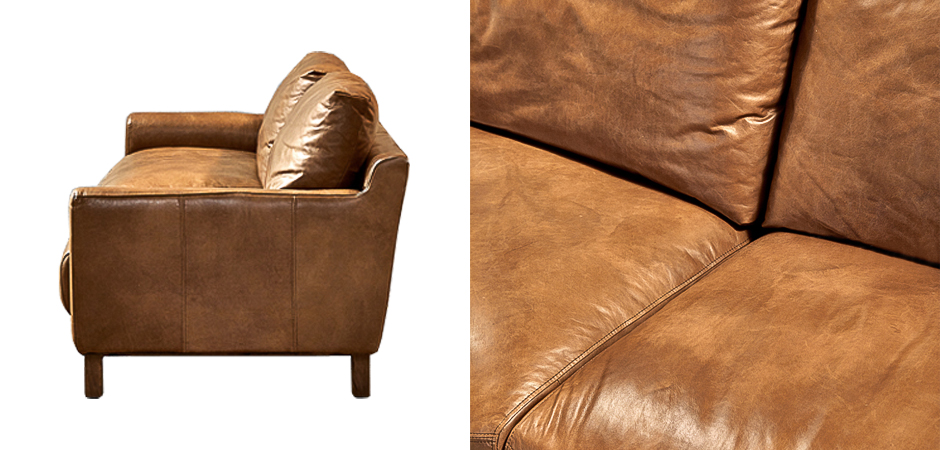 Диван Caramel Leather & Wood Triple Sofa - фото №1
