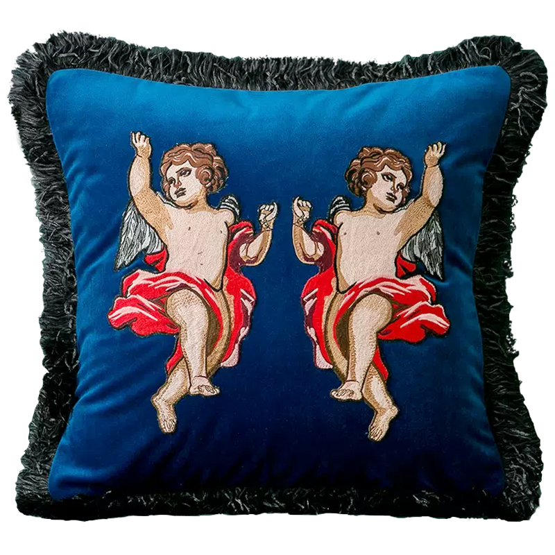 Декоративная подушка с вышивкой Стиль Gucci Angels Cushion Blue Синий Мульти Декоративная подушка с вышивкой Стиль Gucci Angels Cushion Blue Синий Мульти в Челябинске | Loft Concept