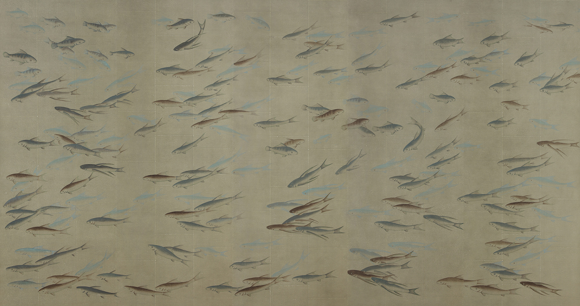 Обои ручная роспись Fishes Special Colourway on Lead Grey India tea paper Обои ручная роспись Fishes Special Colourway on Lead Grey India tea paper - постер Loft-Concept в Челябинске