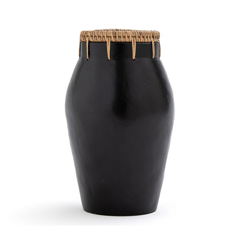 Ваза Ceramic Vase & Rattan D15 Черный Ваза Ceramic Vase & Rattan D15 Черный в Челябинске | Loft Concept