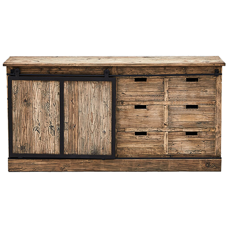 Комод с 6-ю ящиками и раздвижной дверцей лофт Ernesto Wood Commode Коричневый Черный Комод с 6-ю ящиками и раздвижной дверцей лофт Ernesto Wood Commode Коричневый Черный в Челябинске | Loft Concept