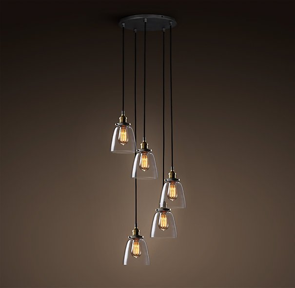 Подвесной светильник Loft Clear Glass Cloche 5 Черный Подвесной светильник Loft Clear Glass Cloche 5 Черный в Челябинске | Loft Concept