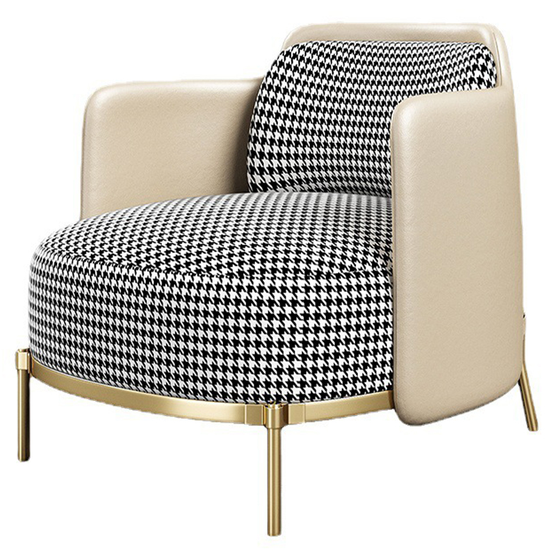 Кресло Pied de poule Cream Armchair Молочный Черно-белый Латунь в Челябинске | Loft Concept 